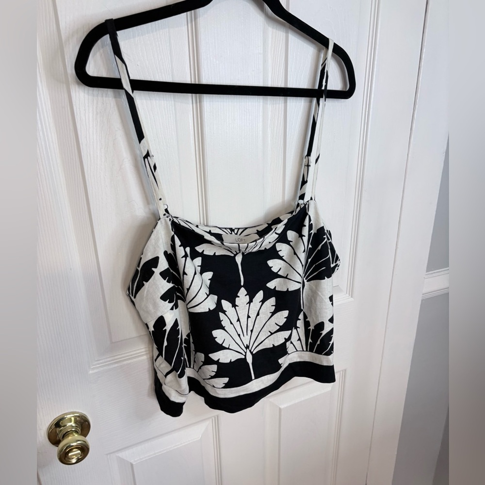 NWT LOFT Palm Linen-Blend Cami – Black & White – Size 18 | Modern Polished Tank - Picture 4 of 12